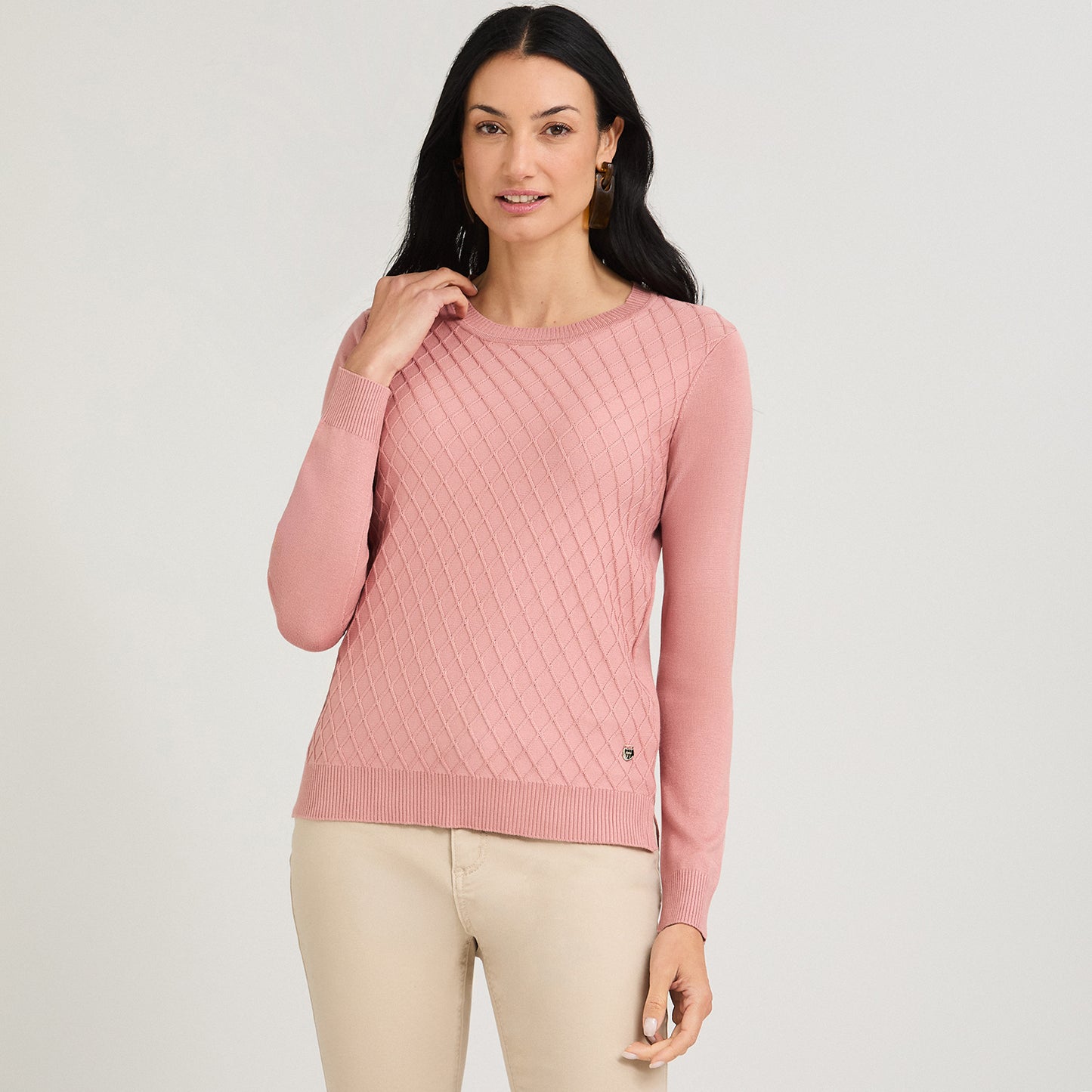 Sweater Escote Redondo con Diseño en Delantero Rosado