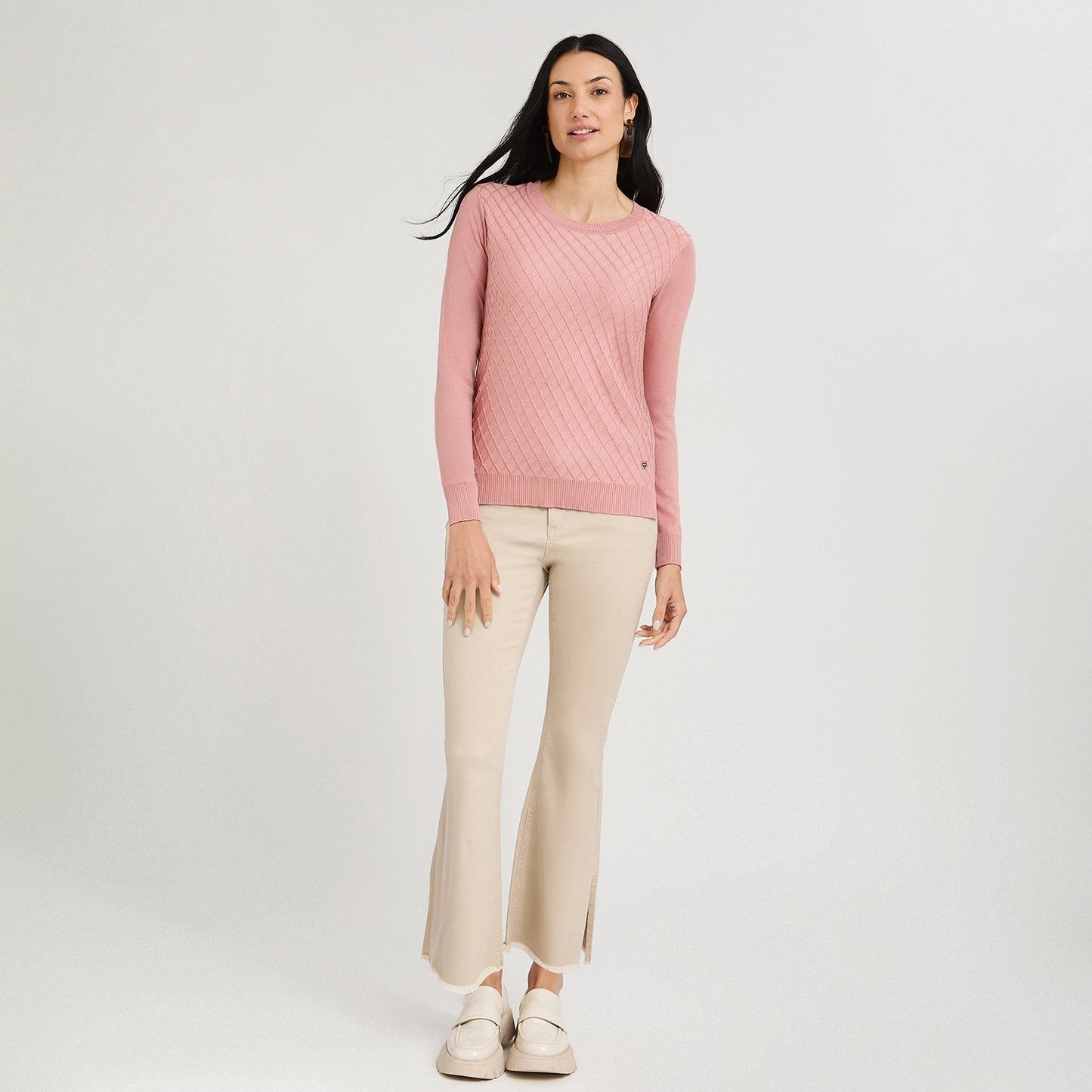 Sweater Escote Redondo con Diseño en Delantero Rosado