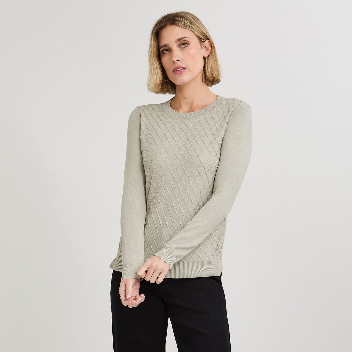 Sweater Escote Redondo con Diseño en Delantero Verde