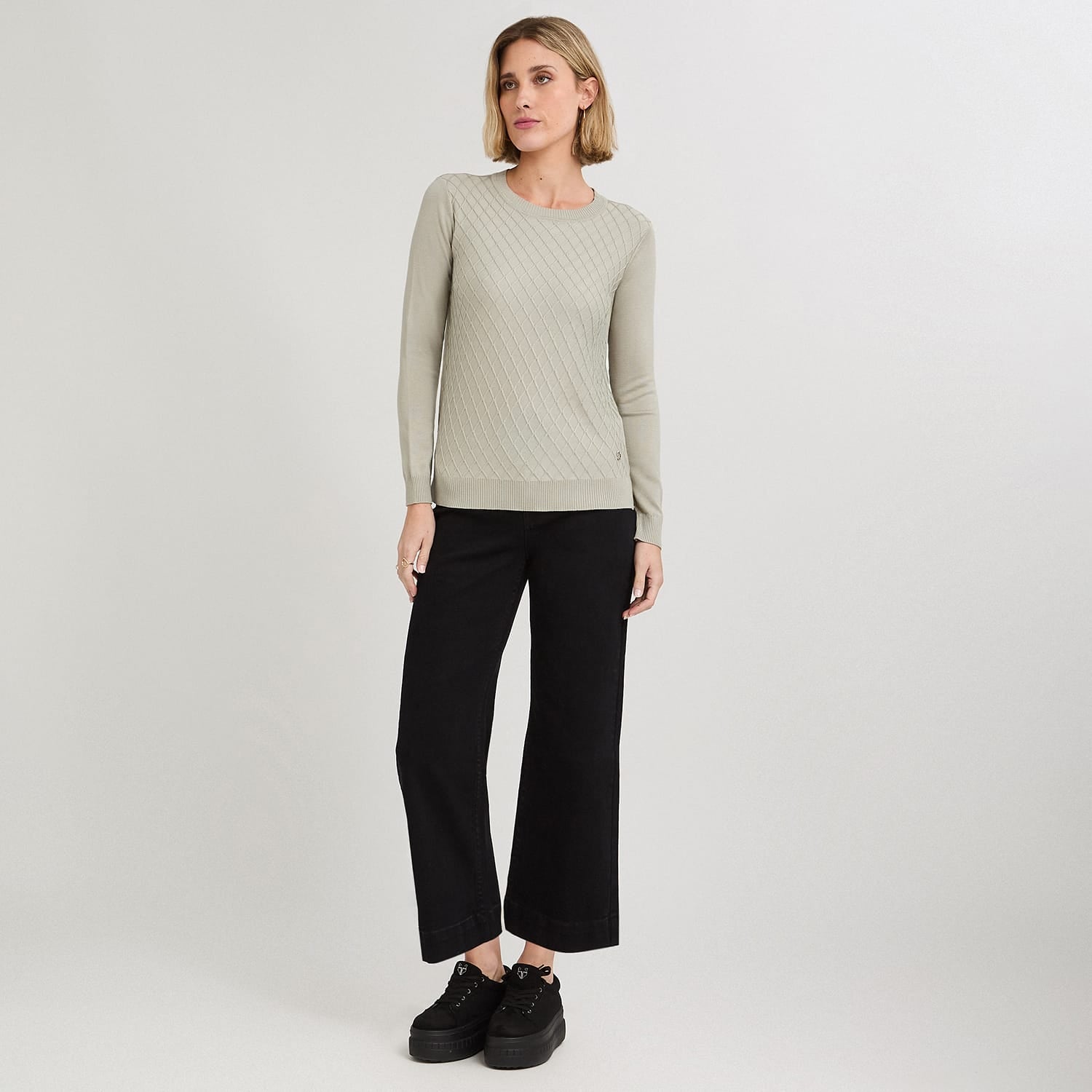 Sweater Escote Redondo con Diseño en Delantero Verde