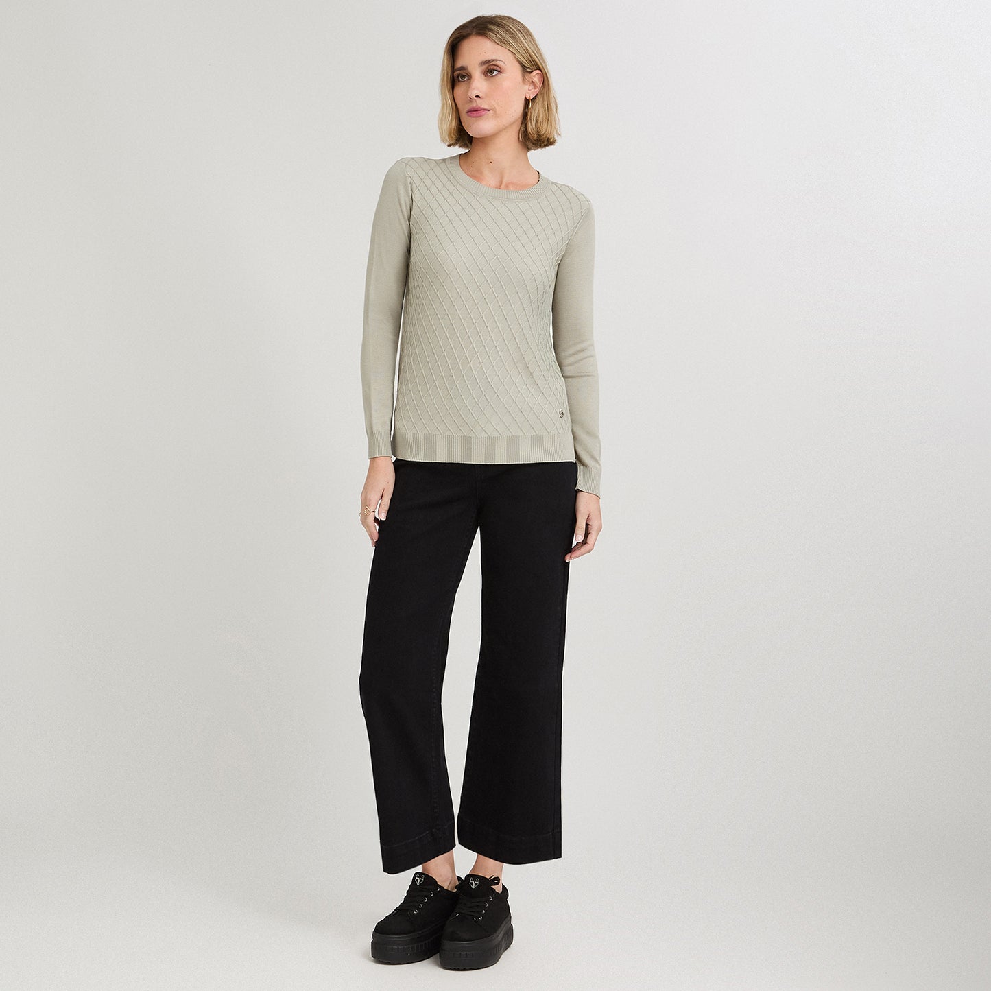 Sweater Escote Redondo con Diseño en Delantero Verde
