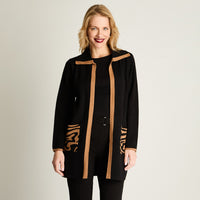 Tapado Tejido Manga Larga Cuello Camisero Bolsillo Print Negro