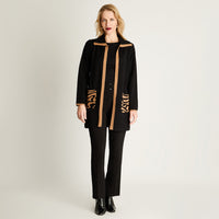 Tapado Tejido Manga Larga Cuello Camisero Bolsillo Print Negro