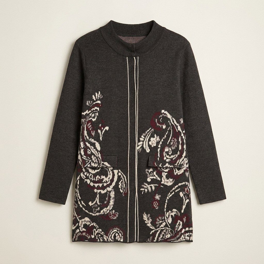 Cardigan Tejido Marengo Con Estampado Floral en plano