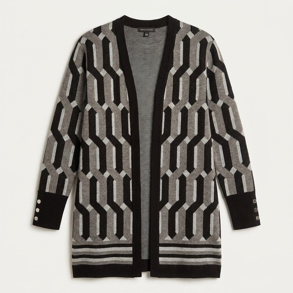 Tapado Negro con Estampado Geométrico Jacquard en Tejido en plano
