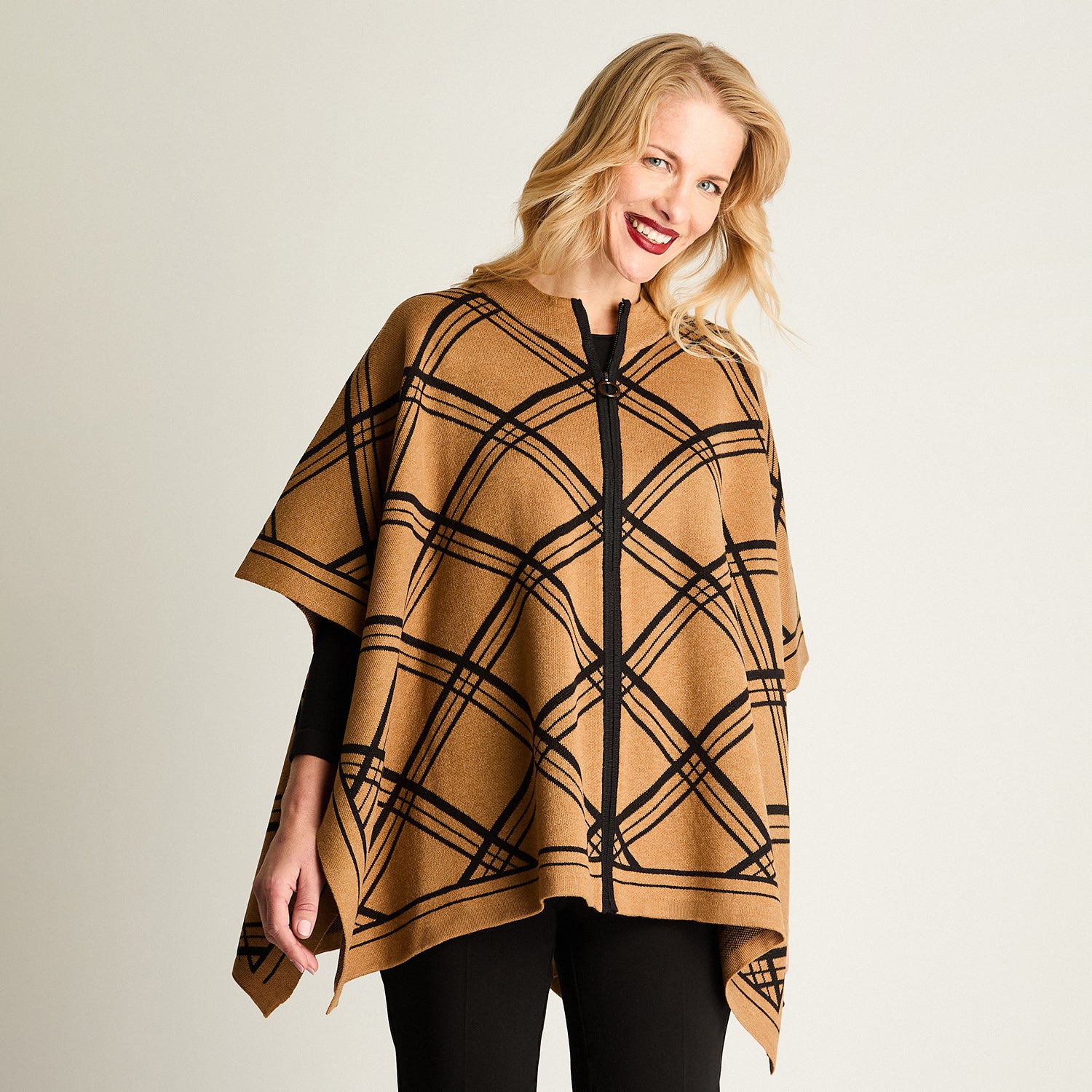 Poncho Con Cierre Print Manga 3/4 Camel