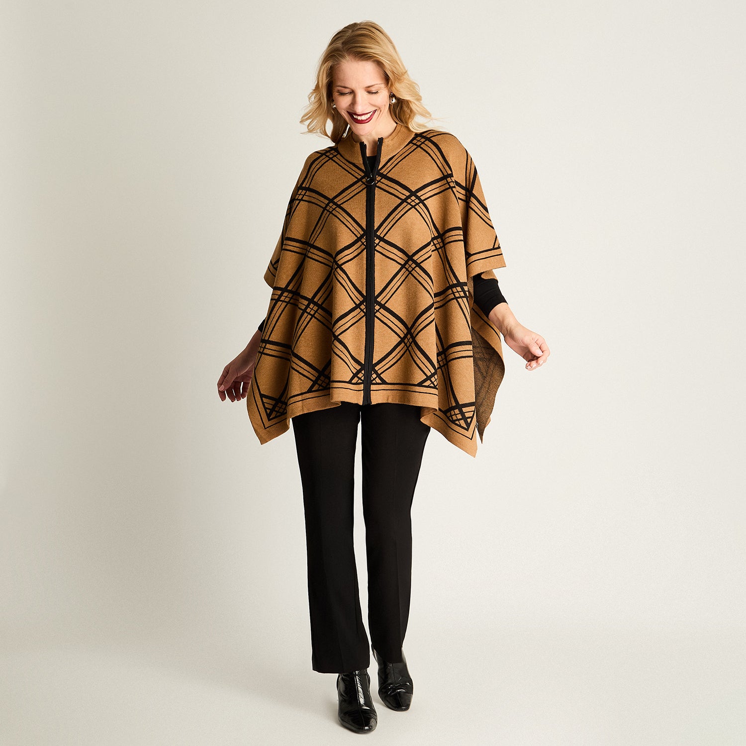 Poncho Con Cierre Print Manga 3/4 Camel