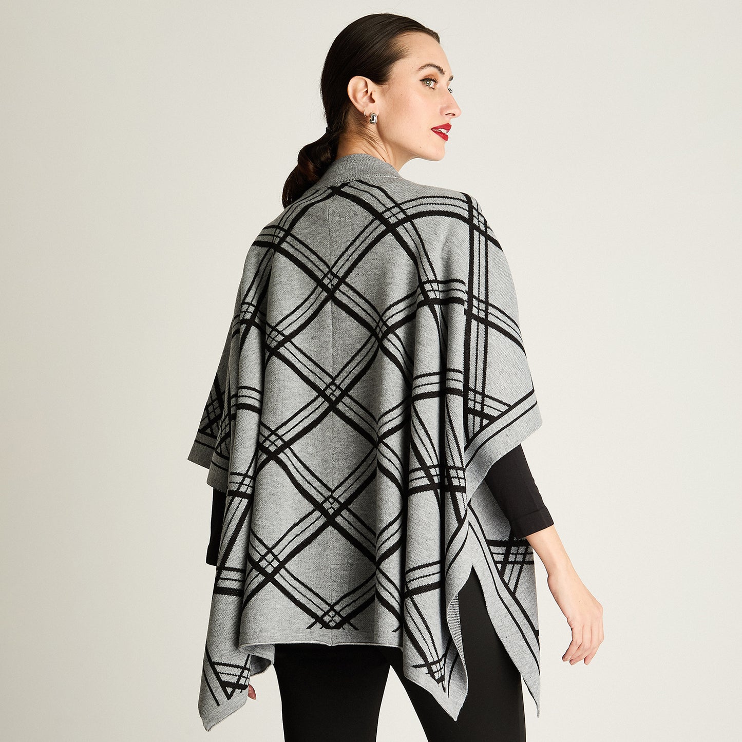 Poncho Con Cierre Print Manga 3/4 Gris