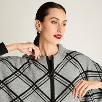Poncho Con Cierre Print Manga 3/4 Gris