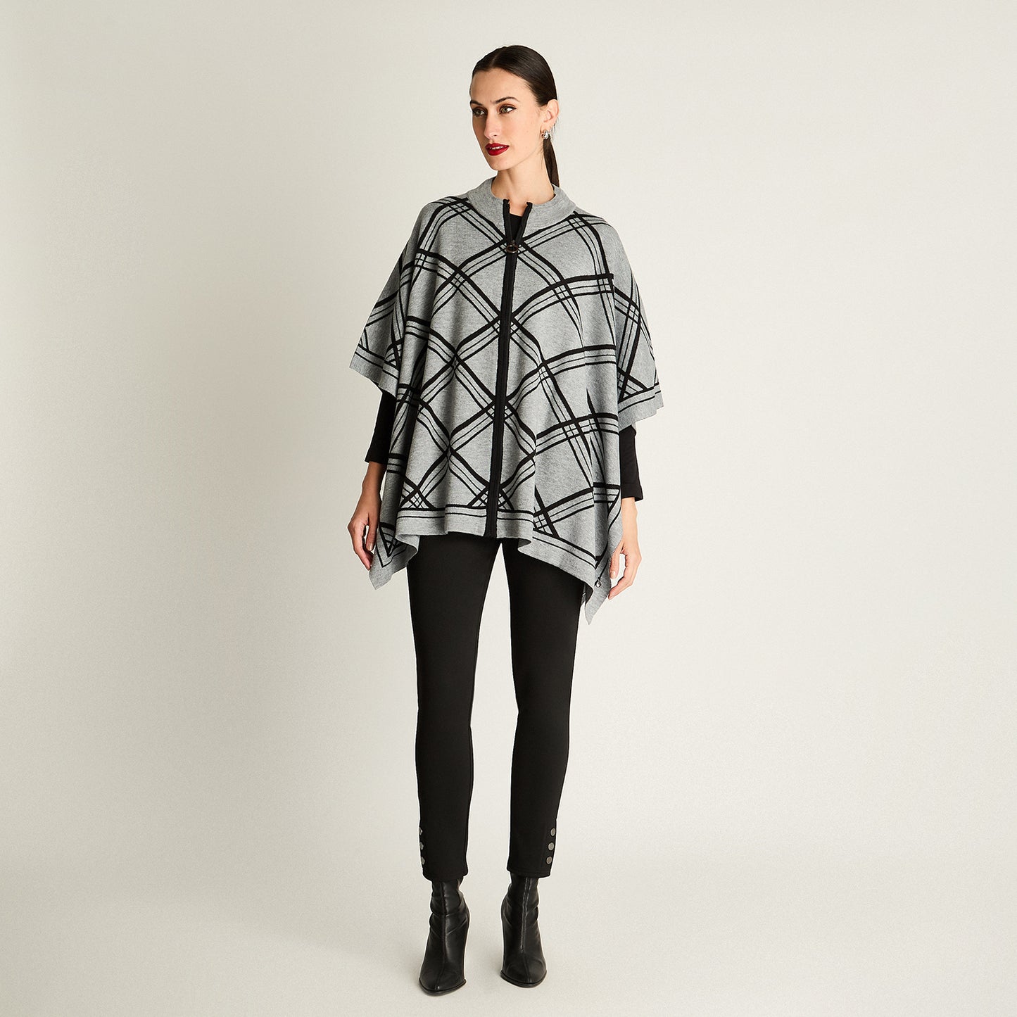 Poncho Con Cierre Print Manga 3/4 Gris