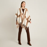 Poncho Beige No Aplica Elasticidad Media Sin Forro Calce Normal Tela Tejido