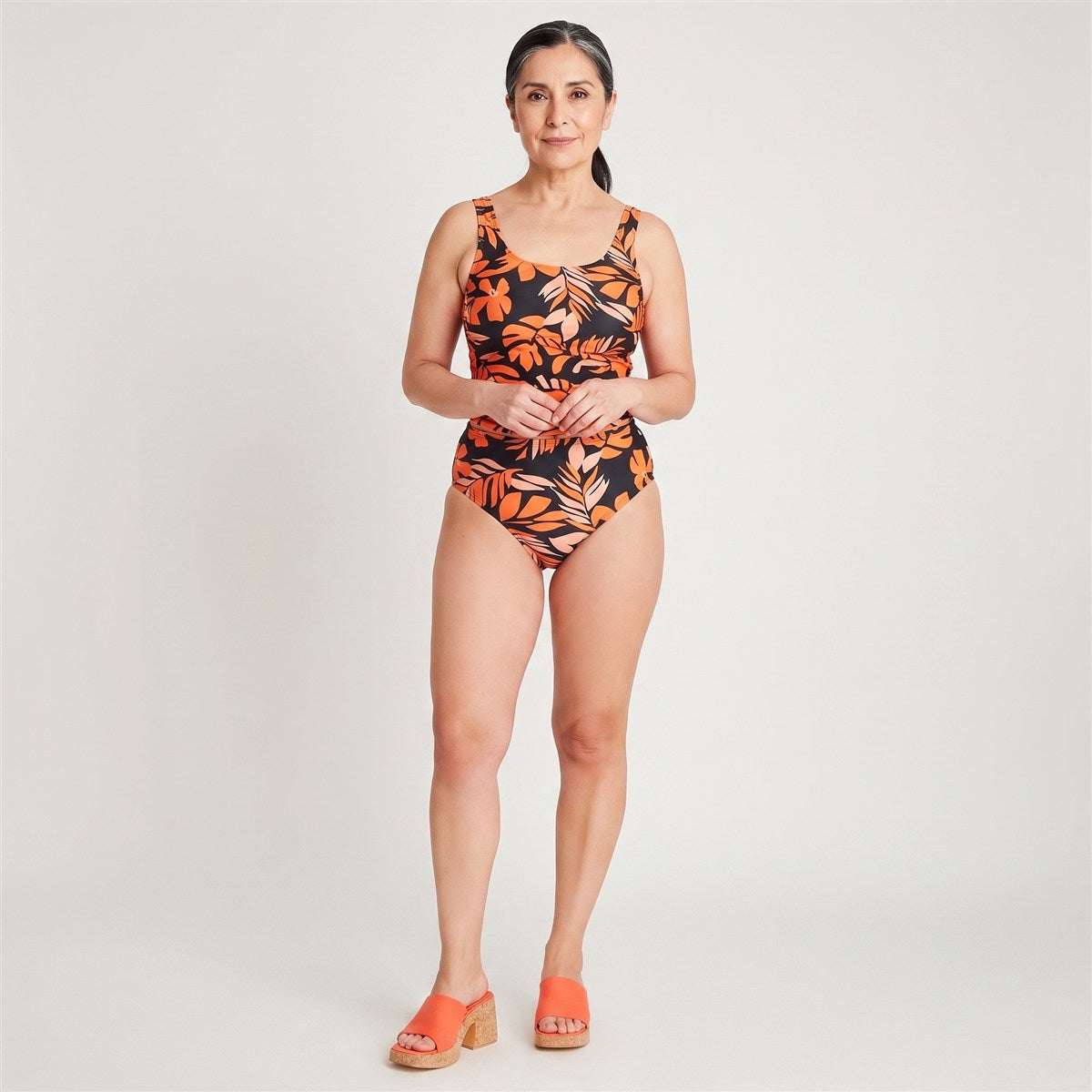Parte De Abajo Tankini Tiro Alto Naranjo en modelo adulta