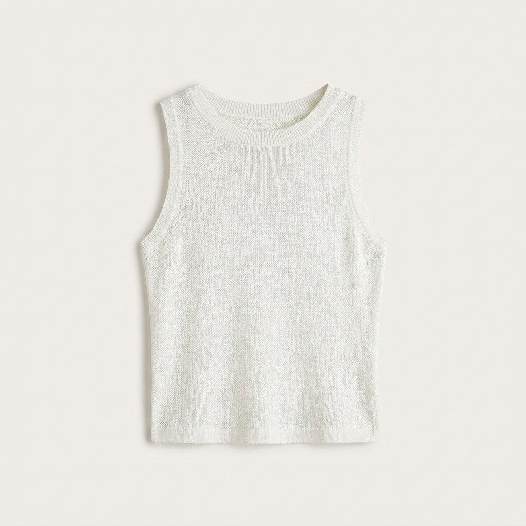 Polera Hilo Crudo Sin Manga Cuello Redondo en plano