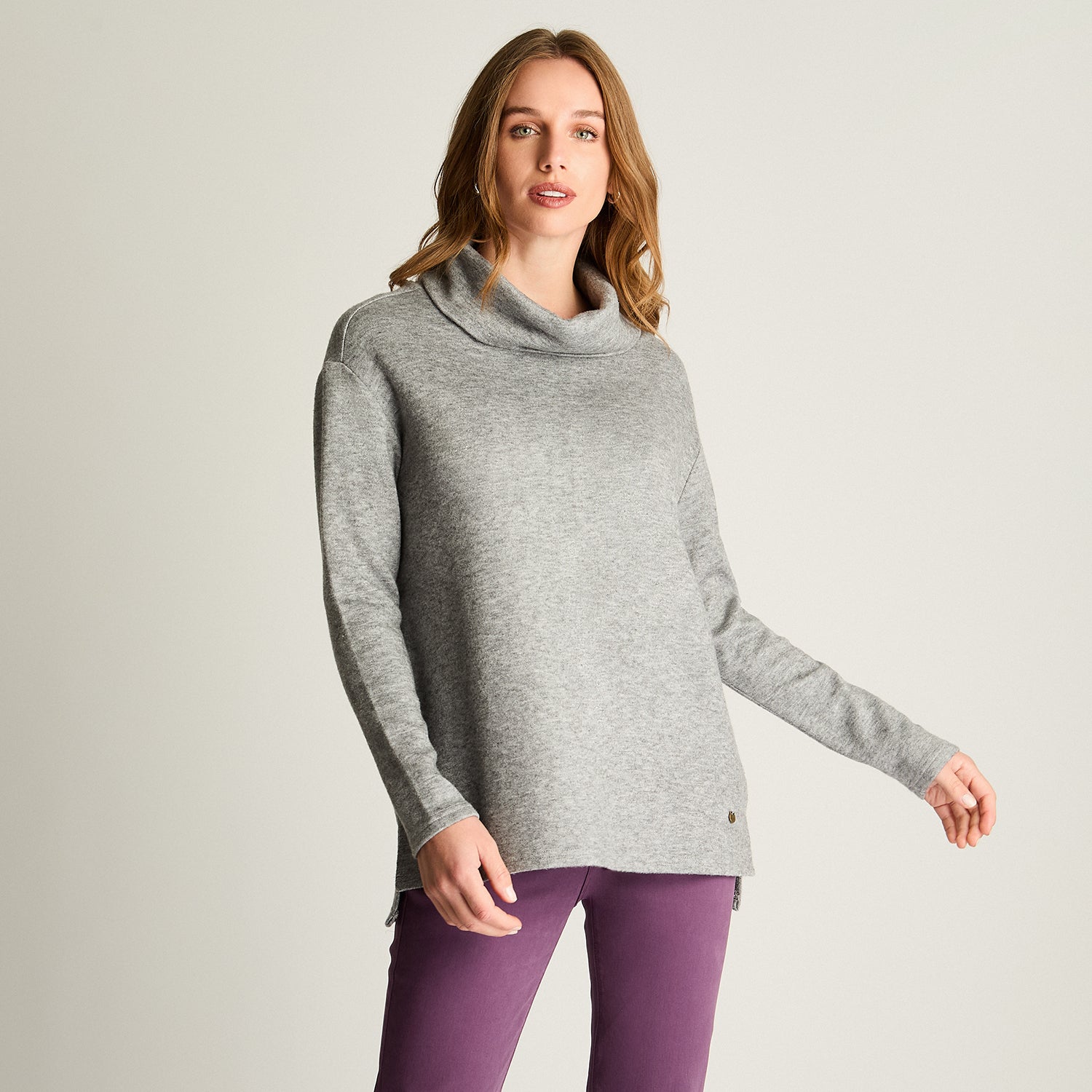 Polera Lanilla Manga Larga Cuello Bote Gris