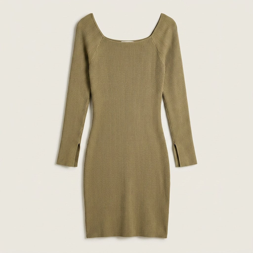 Vestido Tejido Rib Verde en plano