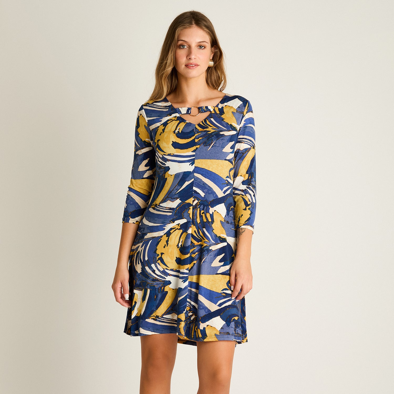 Vestido Corto Azul Estampado