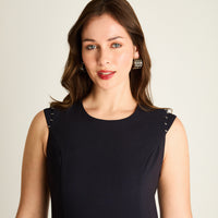 Vestido Azul con Detalles en Hombros