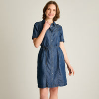 Vestido Corto Azul Camisero con Cintura Ajustable