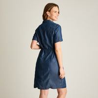 Vestido Corto Azul Camisero con Cintura Ajustable