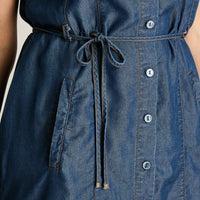 Vestido Corto Azul Camisero con Cintura Ajustable
