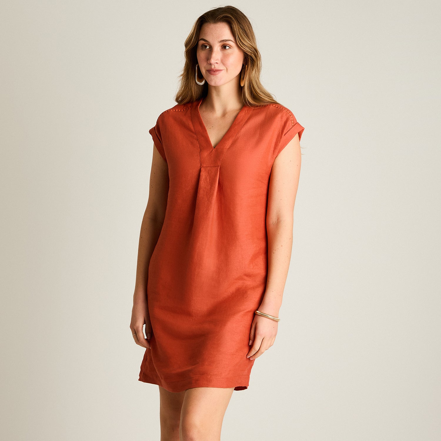 Vestido Corto Terracota 100% Lino