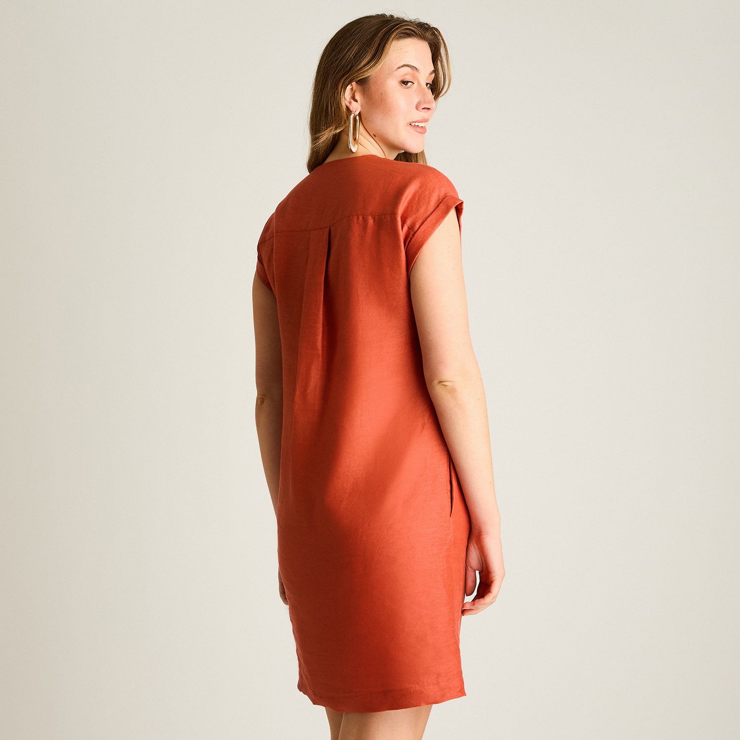 Vestido Corto Terracota 100% Lino