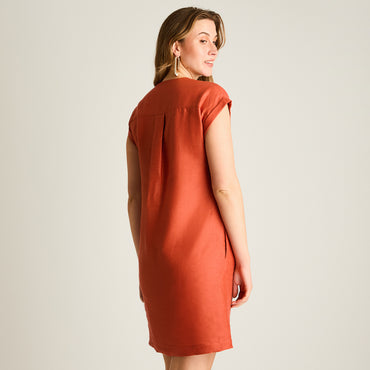 Vestido Corto Terracota 100% Lino