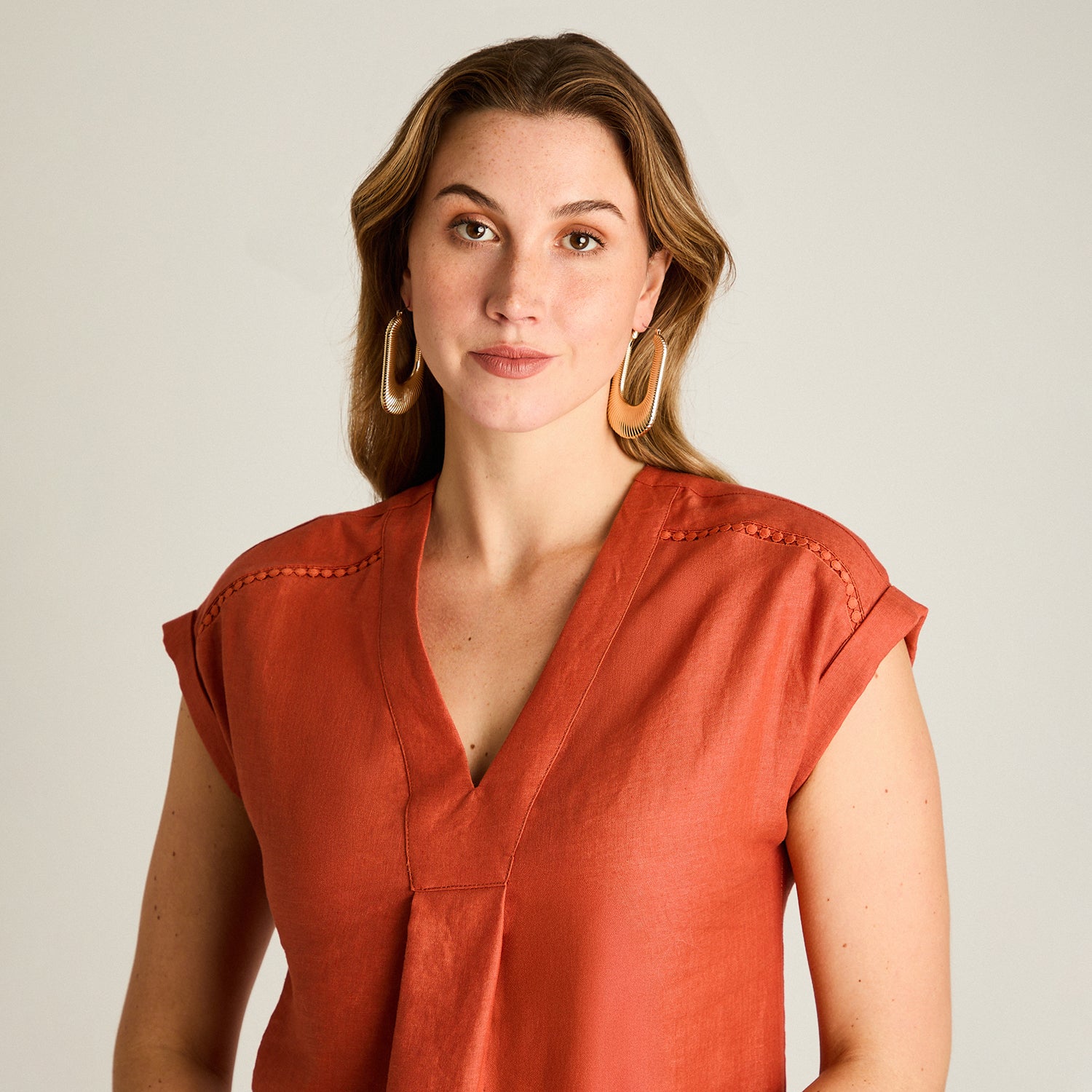 Vestido Corto Terracota 100% Lino