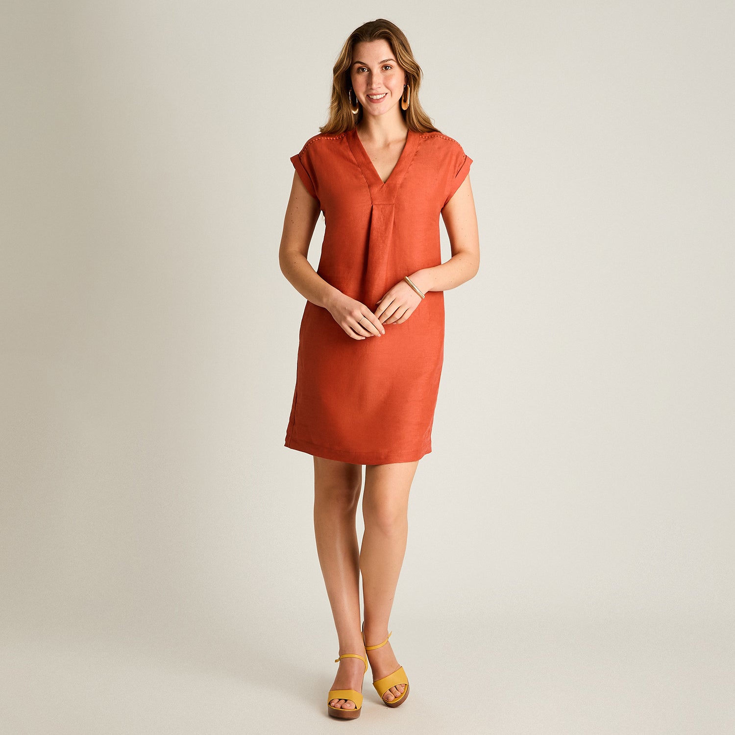 Vestido Corto Terracota 100% Lino