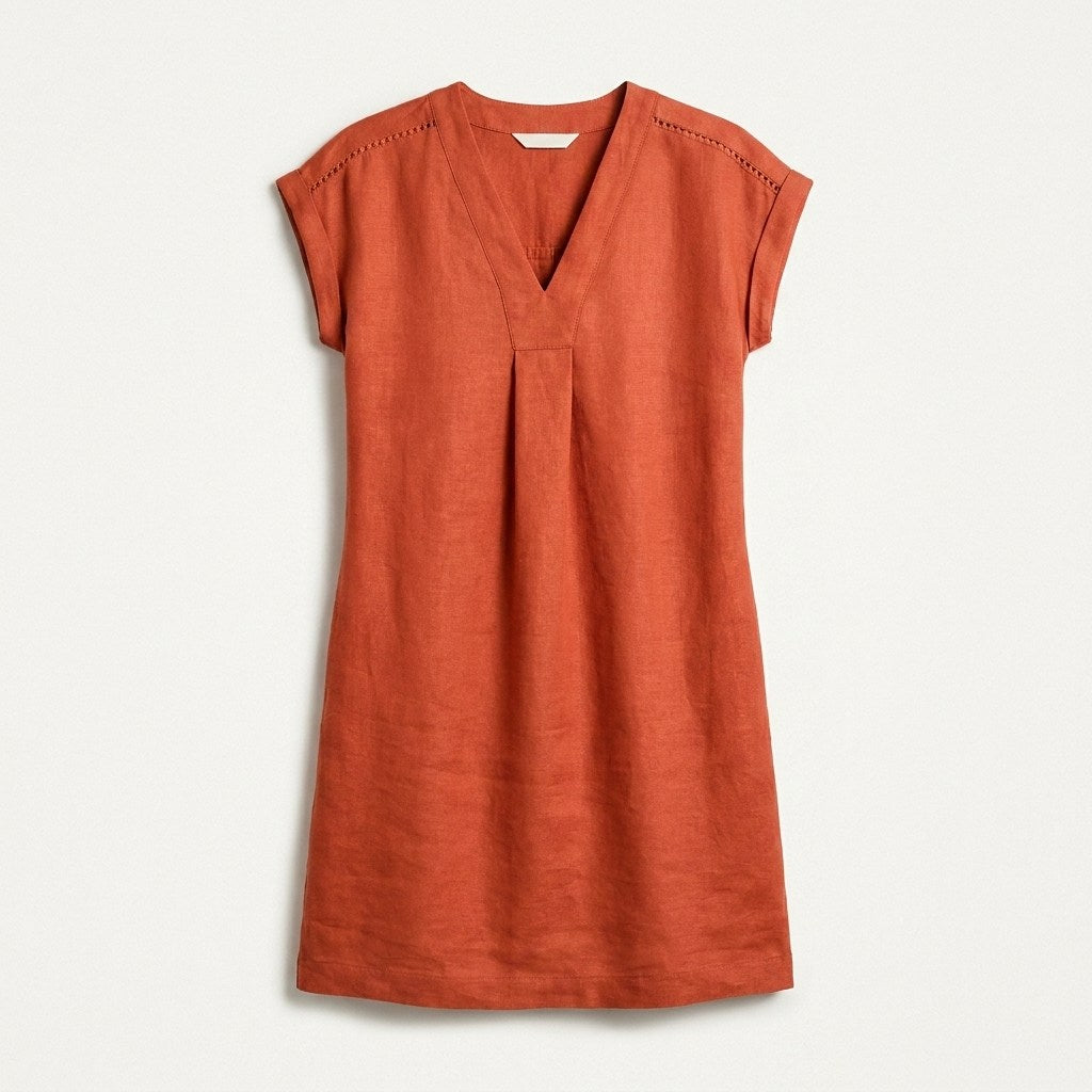 Vestido Corto Terracota 100% Lino en plano