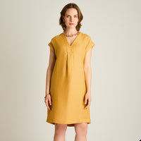Vestido Corto Mostaza 100% Lino