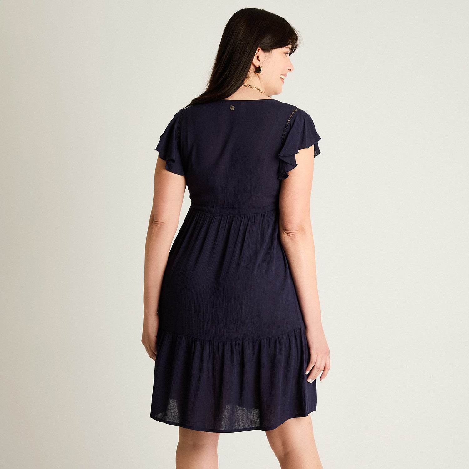 Vestido Corto Azul No Elasticado Con Forro Calce Normal