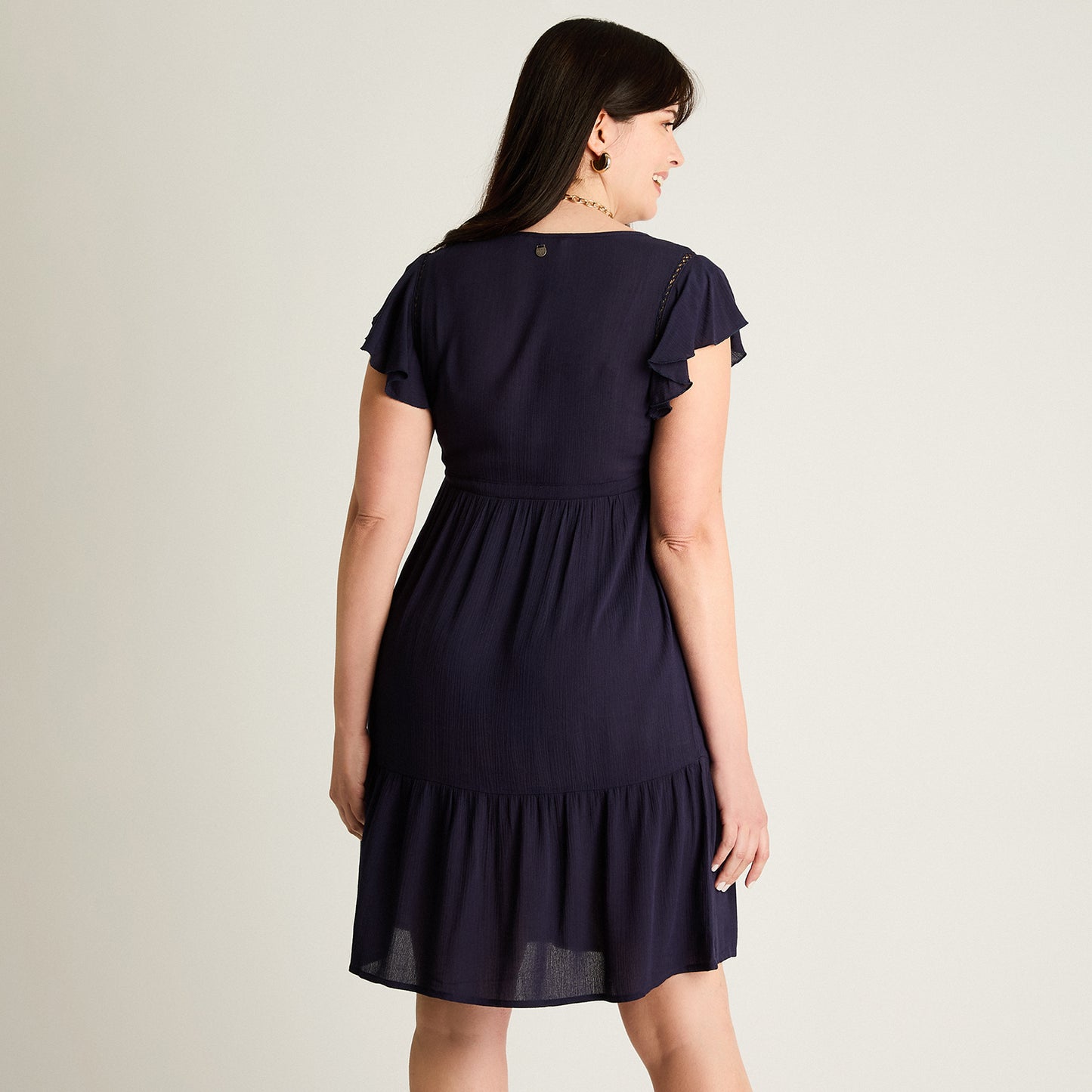 Vestido Corto Azul No Elasticado Con Forro Calce Normal