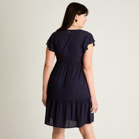 Vestido Corto Azul No Elasticado Con Forro Calce Normal