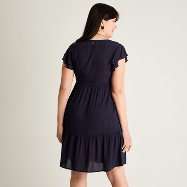 Vestido Corto Azul No Elasticado Con Forro Calce Normal