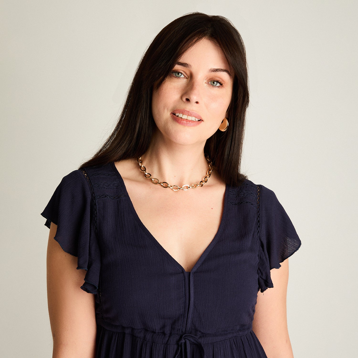 Vestido Corto Azul No Elasticado Con Forro Calce Normal