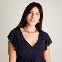 Vestido Corto Azul No Elasticado Con Forro Calce Normal