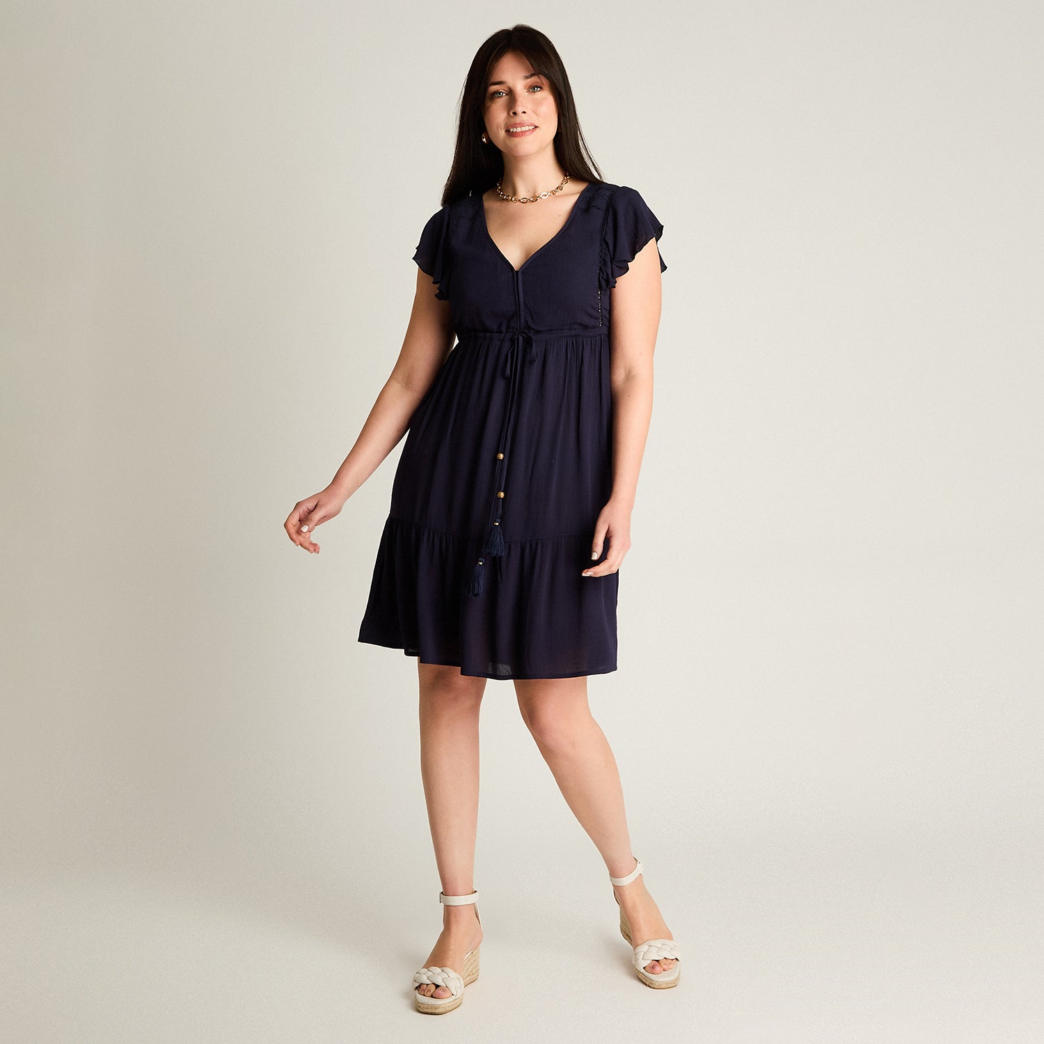 Vestido Corto Azul No Elasticado Con Forro Calce Normal