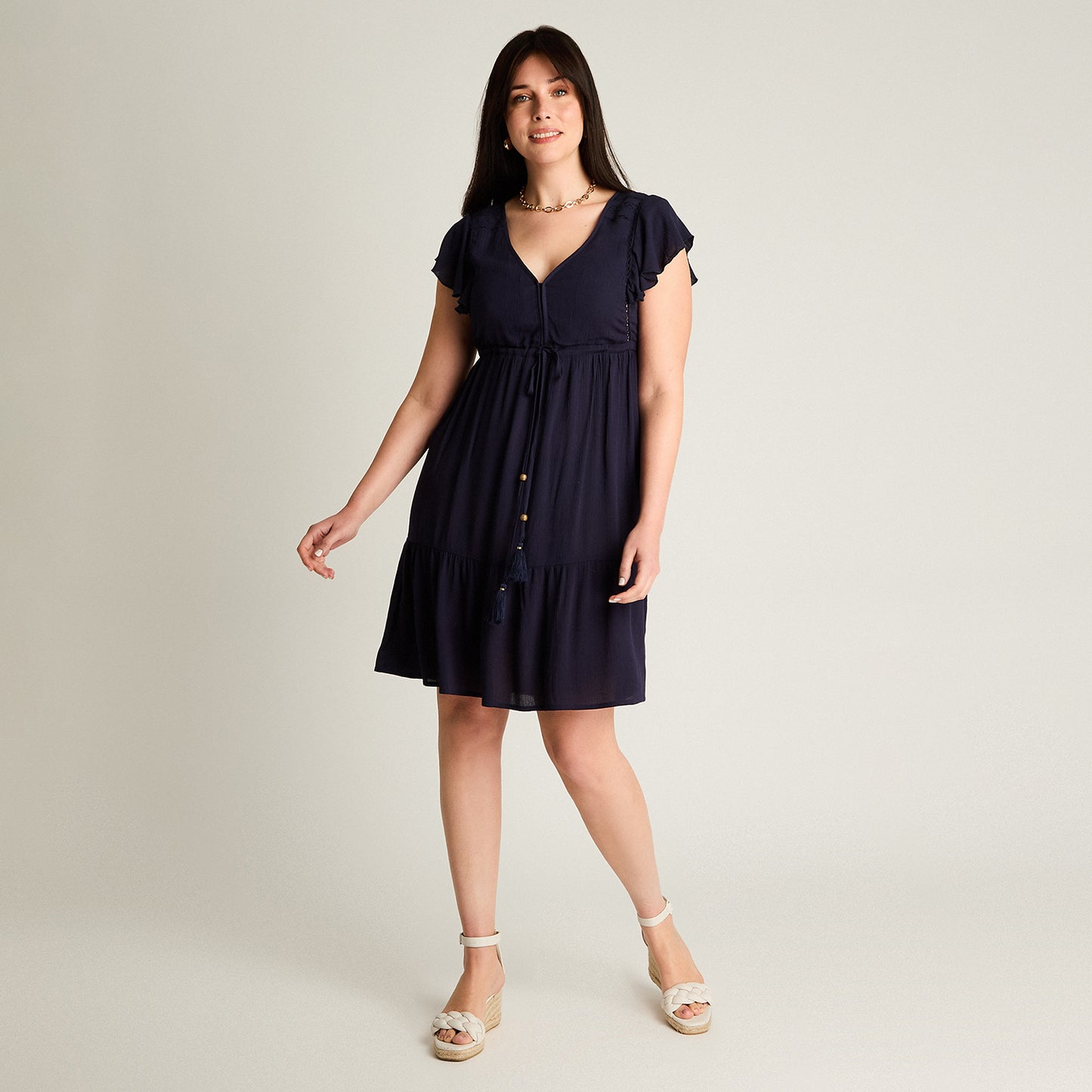 Vestido Corto Azul No Elasticado Con Forro Calce Normal