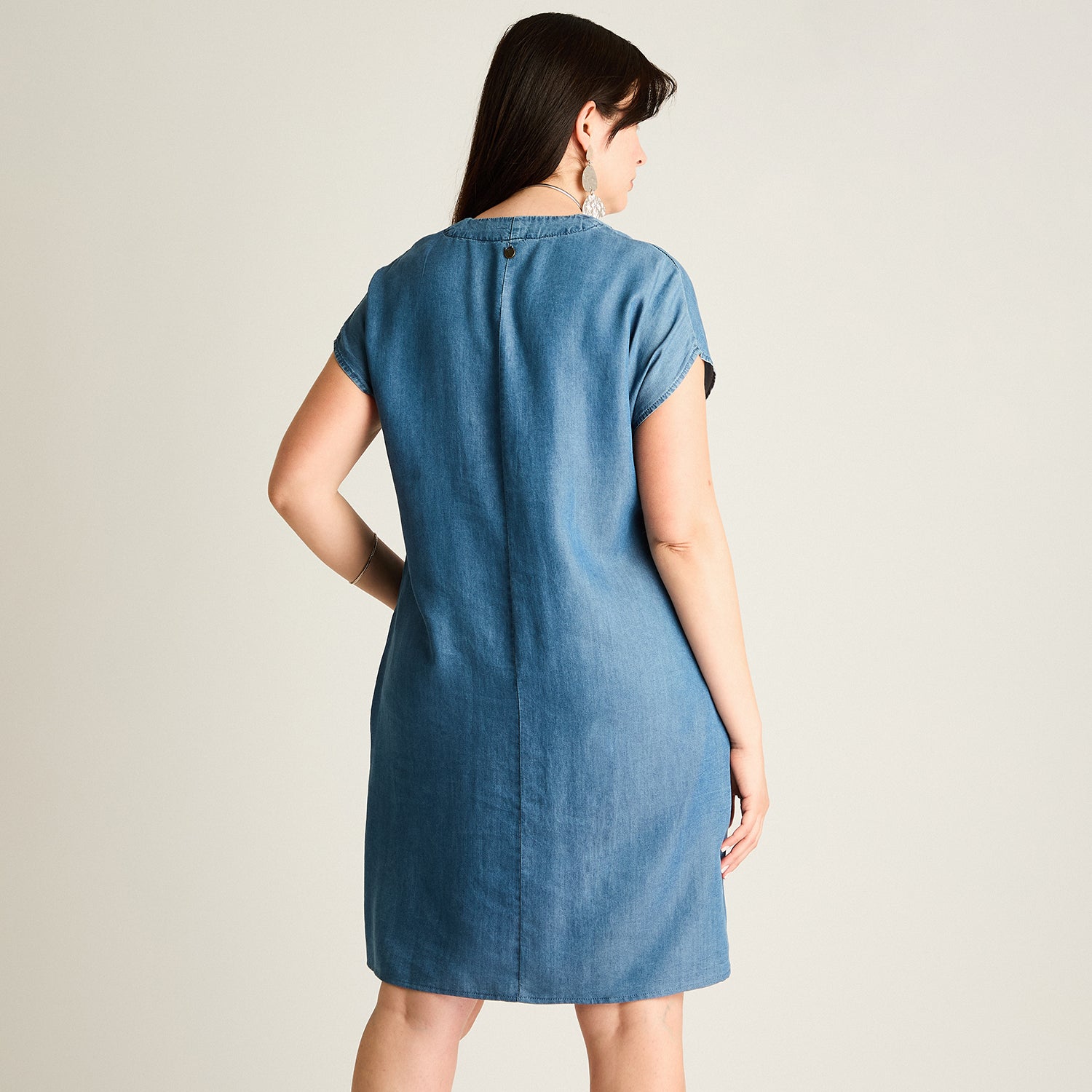 Vestido Corto Azul No Elasticado Sin Forro Calce Holgado