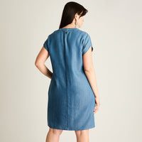 Vestido Corto Azul No Elasticado Sin Forro Calce Holgado