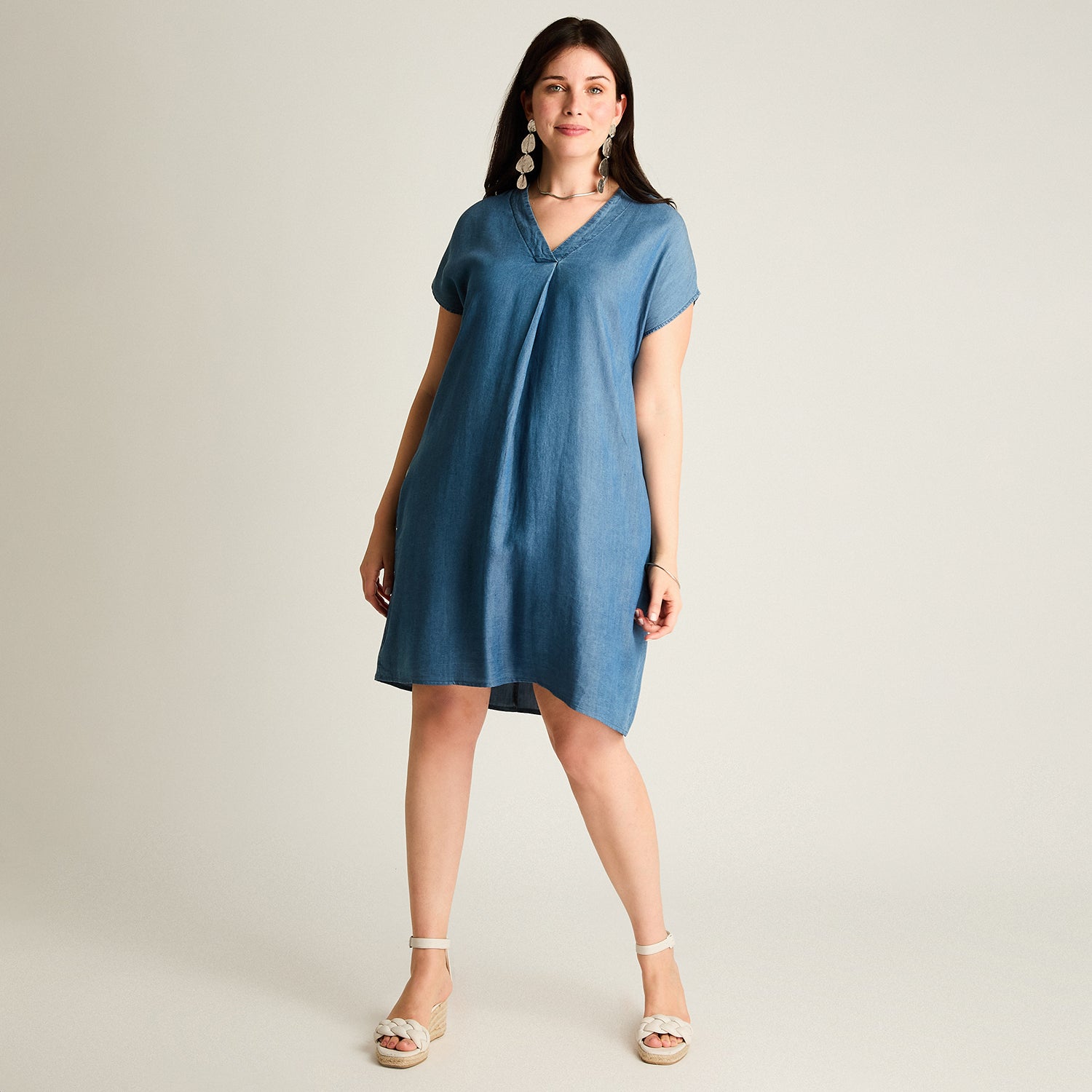 Vestido Corto Azul No Elasticado Sin Forro Calce Holgado