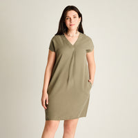 Vestido Corto Verde No Elasticado Sin Forro Calce Holgado