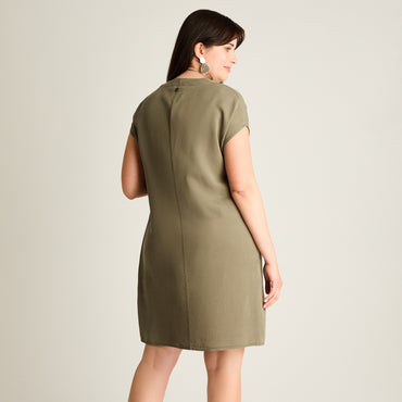 Vestido Corto Verde No Elasticado Sin Forro Calce Holgado