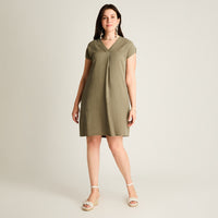 Vestido Corto Verde No Elasticado Sin Forro Calce Holgado