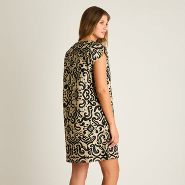 Vestido Corto Negro No Elasticado Sin Forro Calce Holgado