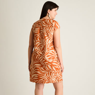 Vestido Corto Terracota No Elasticado Sin Forro Calce Holgado