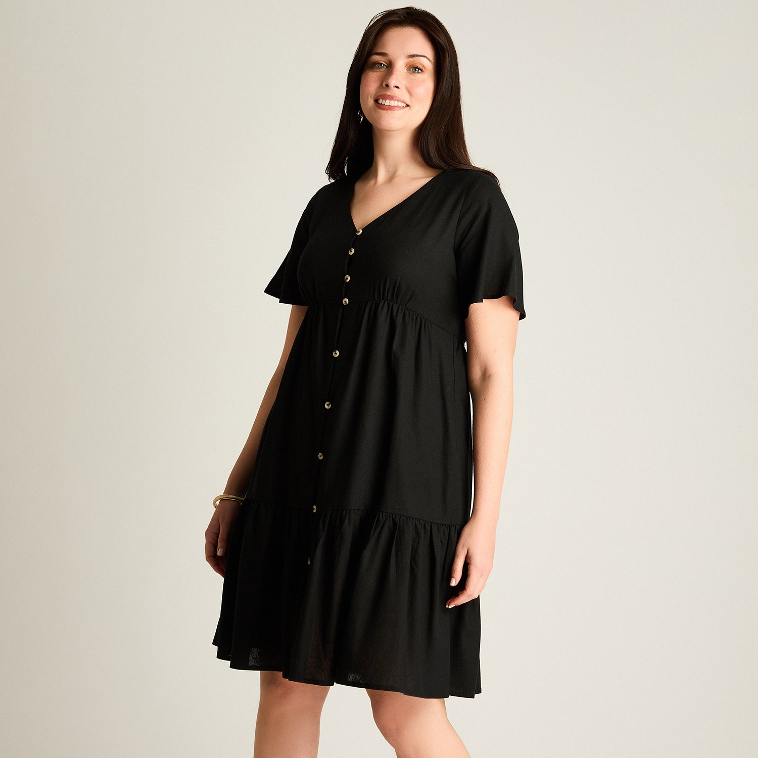 Vestido Corto Negro No Elasticado Sin Forro Calce Holgado