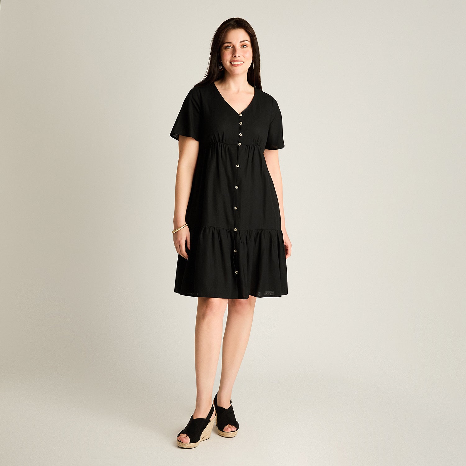 Vestido Corto Negro No Elasticado Sin Forro Calce Holgado