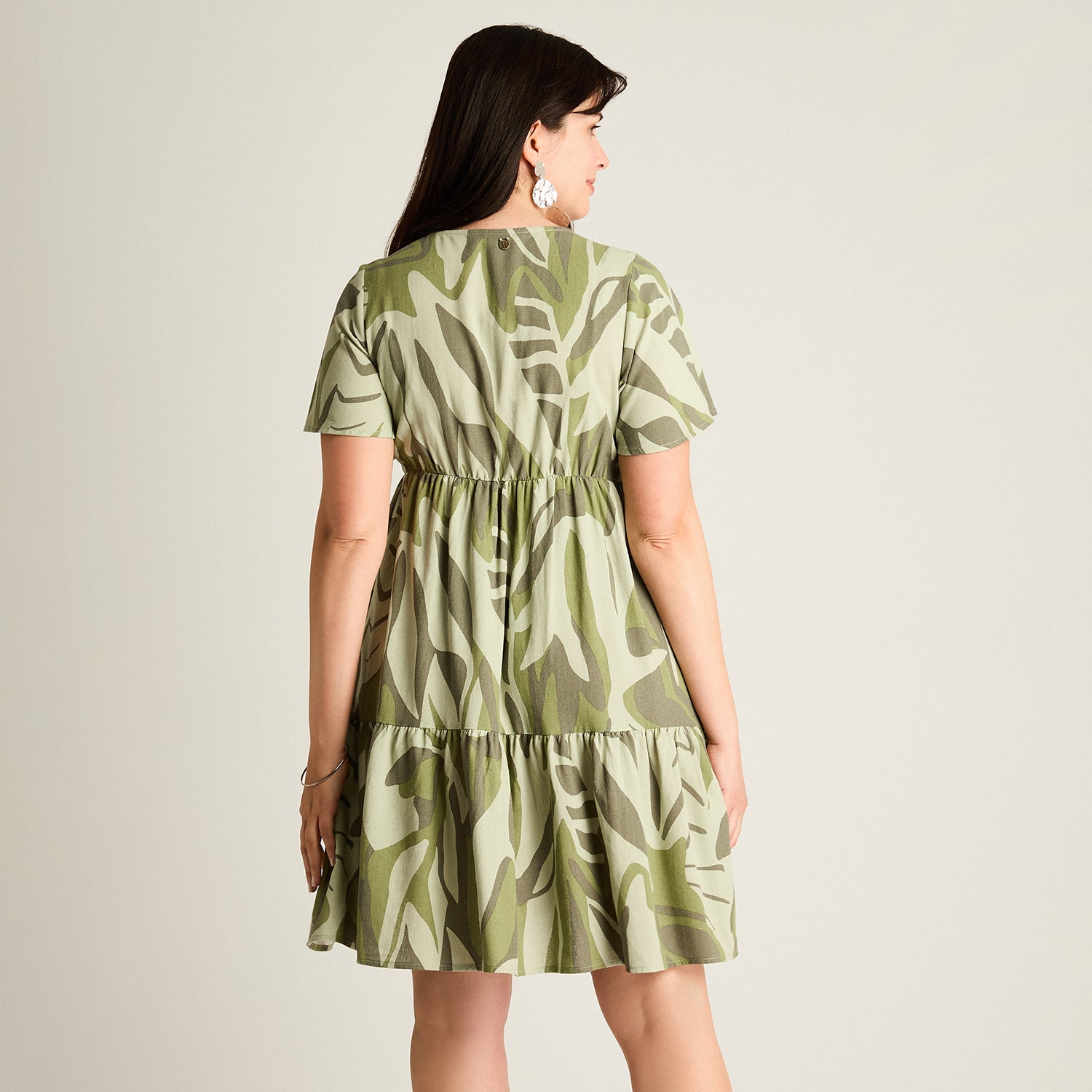 Vestido Corto Verde No Elasticado Sin Forro Calce Holgado